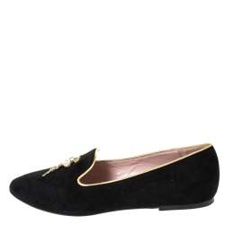 Pre Owned Moschino CheapAndChic Black Suede Gun And Pearl Embellished Ballet Flats Size 38