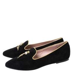 Pre Owned Moschino CheapAndChic Black Suede Gun And Pearl Embellished Ballet Flats Size 38