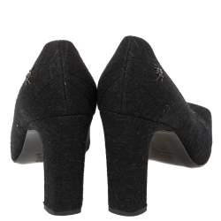 Moschino Black Wool Spider-Accented Square-Toe Pumps 37
