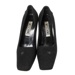 Moschino Black Wool Spider-Accented Square-Toe Pumps 37