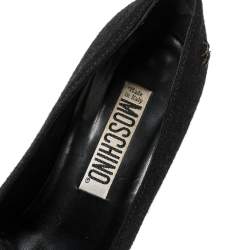 Moschino Black Wool Spider-Accented Square-Toe Pumps 37
