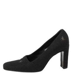 Moschino Black Wool Spider-Accented Square-Toe Pumps 37