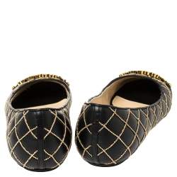 Moschino Black Leather Logo Embellished Ballerina Flats Size 40