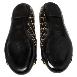 Moschino Black Leather Logo Embellished Ballerina Flats Size 40