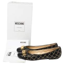 Moschino Black Leather Logo Embellished Ballerina Flats Size 40