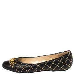 Moschino Black Leather Logo Embellished Ballerina Flats Size 40