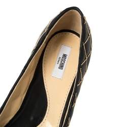 Moschino Black Leather Logo Embellished Ballerina Flats Size 40