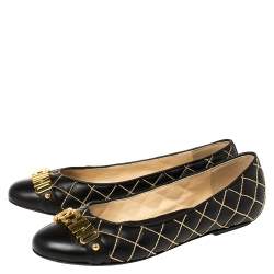 Moschino Black Leather Logo Embellished Ballerina Flats Size 40