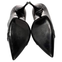Moschino Grey/Black Leather Logo Embellished Pointed Toe Pumps Size 40