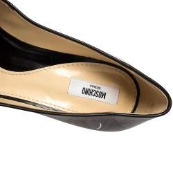 Moschino Grey/Black Leather Logo Embellished Pointed Toe Pumps Size 40
