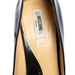 Moschino Black Leather Logo Crystal Embellished Pointed Toe Pumps Size 40