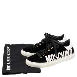  Moschino Black Velvet And Patent Lace Up Sneakers Size 38