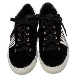  Moschino Black Velvet And Patent Lace Up Sneakers Size 38