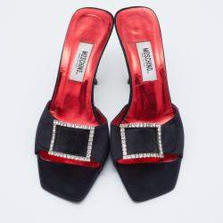 Moschino Black Satin Crystal Embellished Slide Sandals Size 36