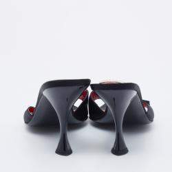 Moschino Black Satin Crystal Embellished Slide Sandals Size 36