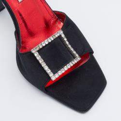 Moschino Black Satin Crystal Embellished Slide Sandals Size 36