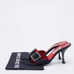 Moschino Black Satin Crystal Embellished Slide Sandals Size 36