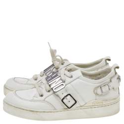 Pre Owned Moschino White Leather Low Top Sneakers Size 37