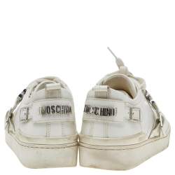 Pre Owned Moschino White Leather Low Top Sneakers Size 37