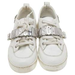 Pre Owned Moschino White Leather Low Top Sneakers Size 37