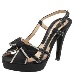 Moschino Black Canvas Bow Platform Sandals Size 37