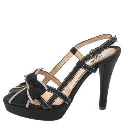 Moschino Black Canvas Bow Platform Sandals Size 37