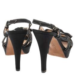 Moschino Black Canvas Bow Platform Sandals Size 37
