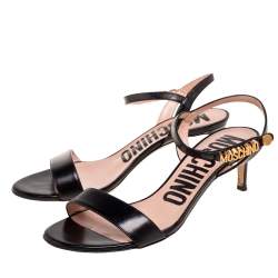 Moschino Black Leather Logo Plaque Ankle-Strap Sandals Size 37
