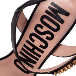Moschino Black Leather Logo Plaque Ankle-Strap Sandals Size 37