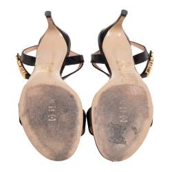 Moschino Black Leather Logo Plaque Ankle-Strap Sandals Size 37