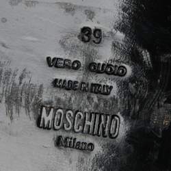 Pre Owned Moschino Black Leather Logo Chelsea  Boots Size 39