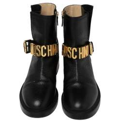Pre Owned Moschino Black Leather Logo Chelsea  Boots Size 39