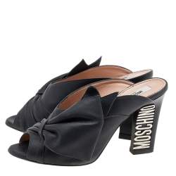 Moschino Black Leather Knot Detail Mules Size 37