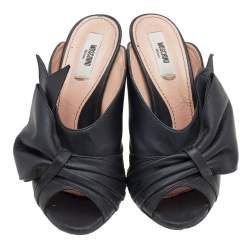 Moschino Black Leather Knot Detail Mules Size 37