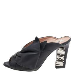 Moschino Black Leather Knot Detail Mules Size 37