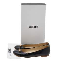 Pre Owned Moschino Black Leather Ballet Flats Size 36
