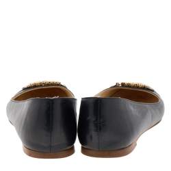 Pre Owned Moschino Black Leather Ballet Flats Size 36
