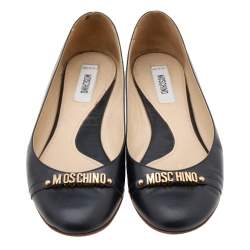 Pre Owned Moschino Black Leather Ballet Flats Size 36