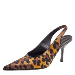 Pre Owned Moschino Multicolor Leopard Print Fabric Slingback Sandals Size 36.5