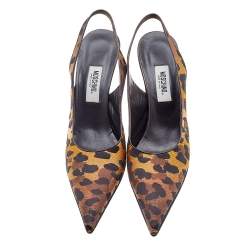 Pre Owned Moschino Multicolor Leopard Print Fabric Slingback Sandals Size 36.5