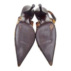 Pre Owned Moschino Multicolor Leopard Print Fabric Slingback Sandals Size 36.5