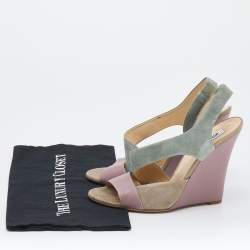 Moschino Multicolor Suede And Leather Slingback Wedge Sandals Size 40