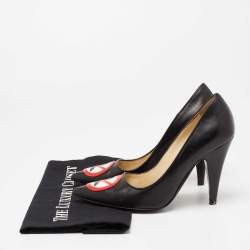 Pre Owned Moschino Black Leather No Heel Pumps Size 36.5