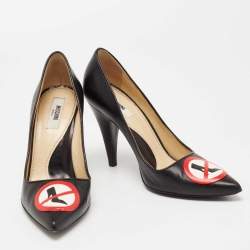 Pre Owned Moschino Black Leather No Heel Pumps Size 36.5