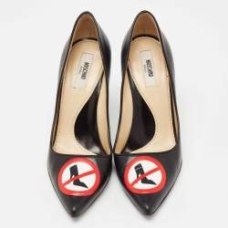 Pre Owned Moschino Black Leather No Heel Pumps Size 36.5