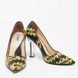 Moschino Black/Yellow Leather Caution Print Pumps Size 36