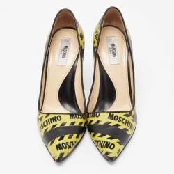 Moschino Black/Yellow Leather Caution Print Pumps Size 36