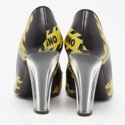 Moschino Black/Yellow Leather Caution Print Pumps Size 36