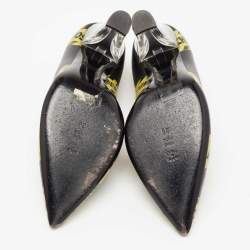 Moschino Black/Yellow Leather Caution Print Pumps Size 36
