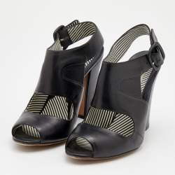 Pre Owned Moschino Black Leather Slingback Sandals Size 39